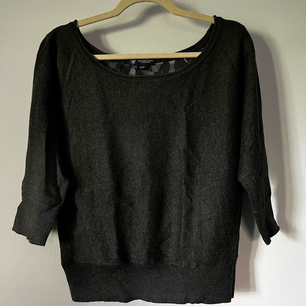 American Eagle Lace Back Grey Sweater